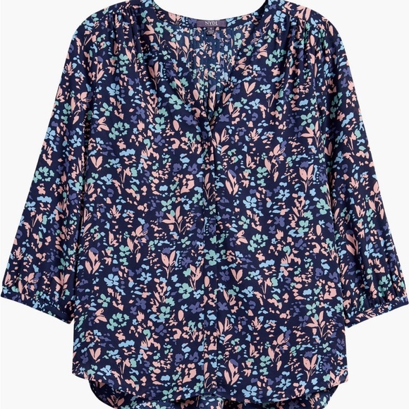 NYDJ Navy Floral Pintuck Blouse NWT - Picture 4 of 6
